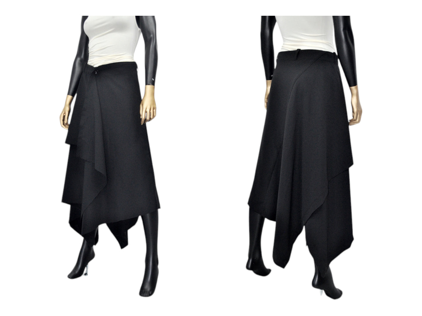 Women Flowing Front Skirt, Asymmetric Midi Ruffle,Frilled WRAP,High Waist Pleated-BB658