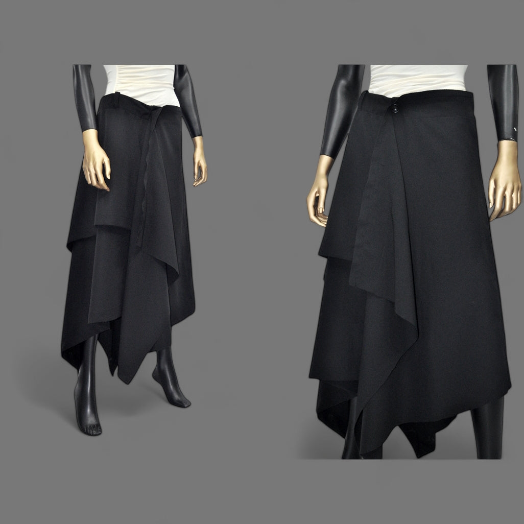 Women Flowing Front Skirt, Asymmetric Midi Ruffle,Frilled WRAP,High Waist Pleated-BB658