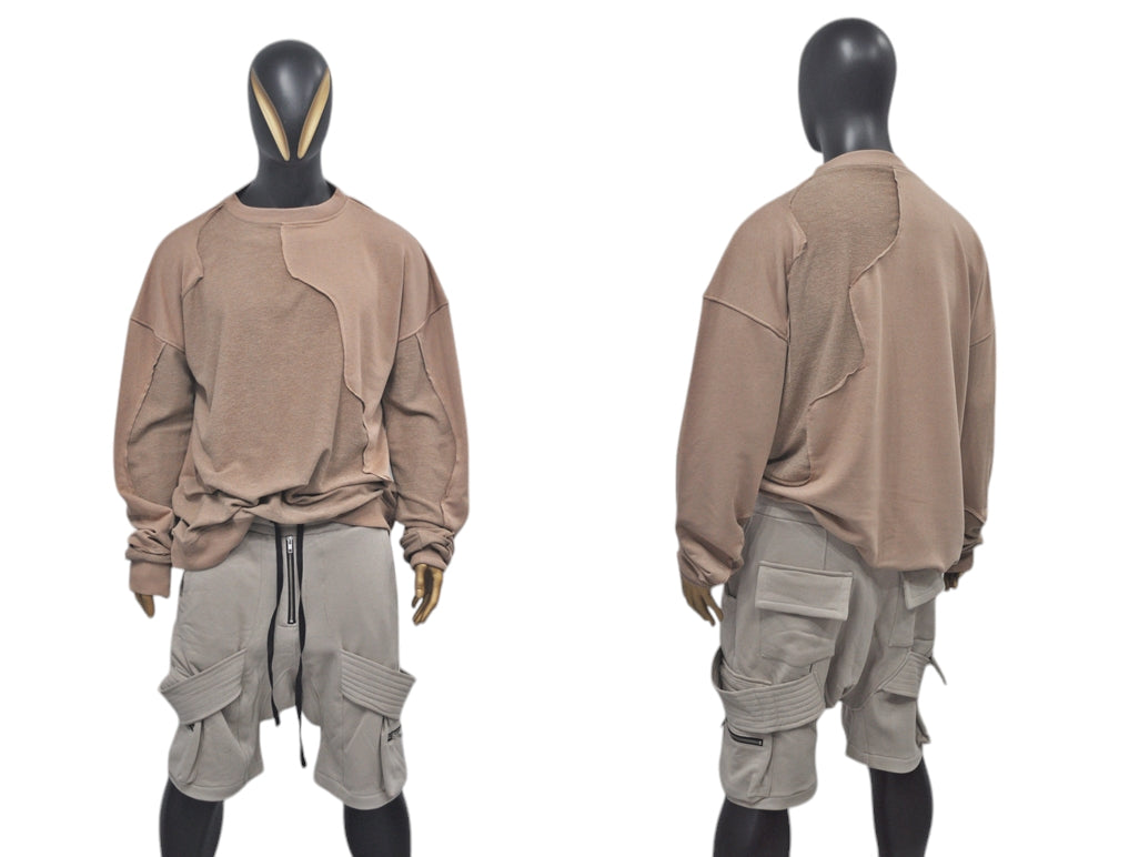 Oversize Panel Construction Reversed Hoodie, Essential Pullover -BB0182