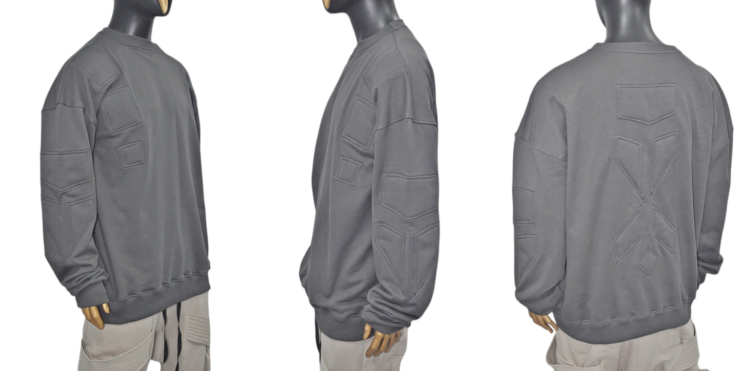 Men Winter niche Embroidery Washed Look Crew Neck Sweatshirt Top-BB0183