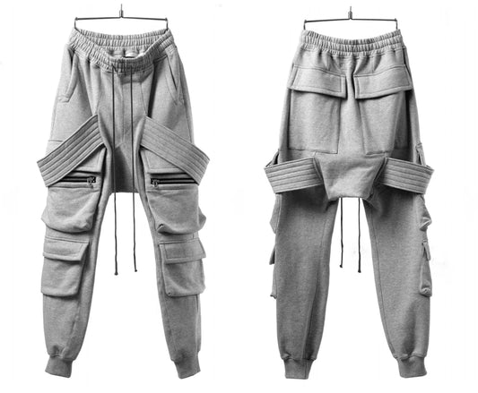 AW Men Relaxed Belted Flap Zip Sarrouel Drop-Crotch Trousers-Cargo Pant