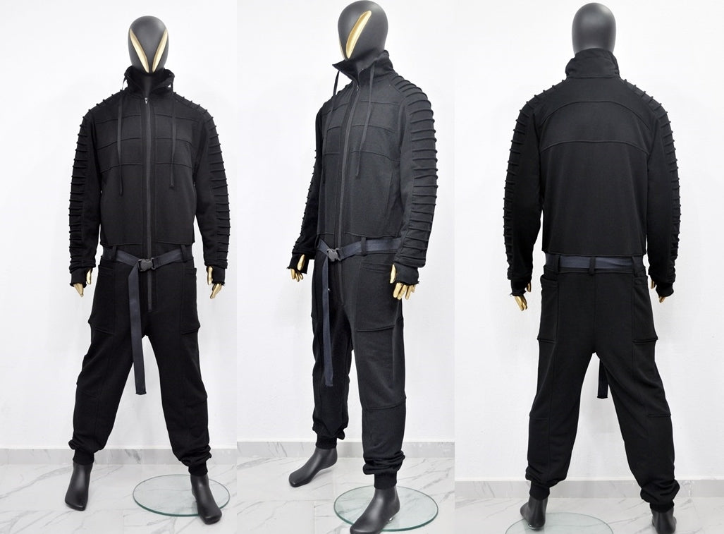 Men's Black Overall Jumpsuit,Flight Suit,Cyberpunk/Futuristic Jacket-BB0155