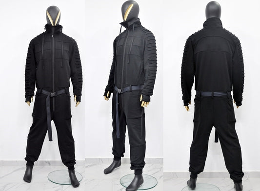 Men's Black Overall Jumpsuit,Flight Suit,Cyberpunk/Futuristic Jacket-BB0155