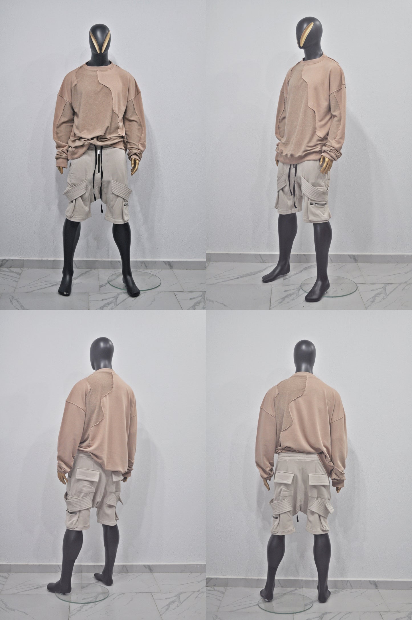 Oversize Panel Construction Reversed Hoodie, Essential Pullover -BB0182