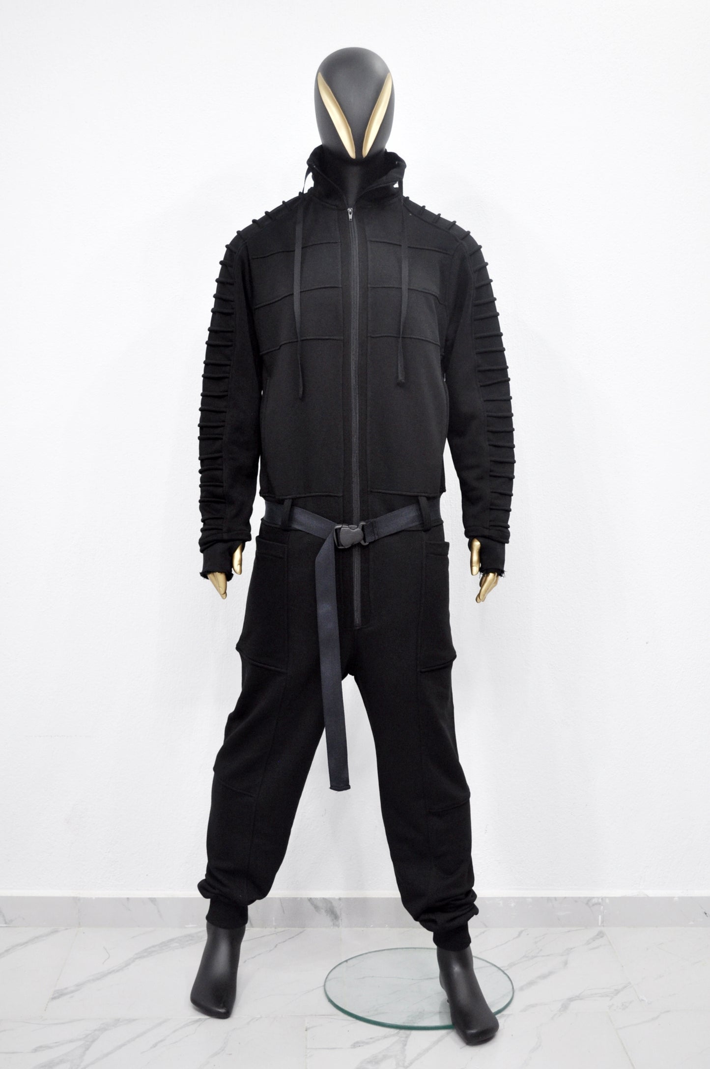 Men's Black Overall Jumpsuit,Flight Suit,Cyberpunk/Futuristic Jacket-BB0155