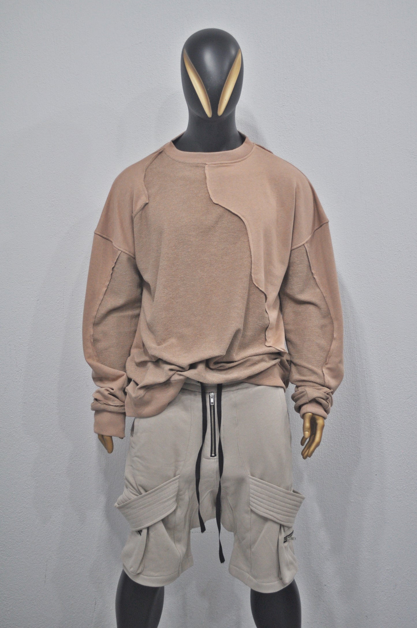 Oversize Panel Construction Reversed Hoodie, Essential Pullover -BB0182