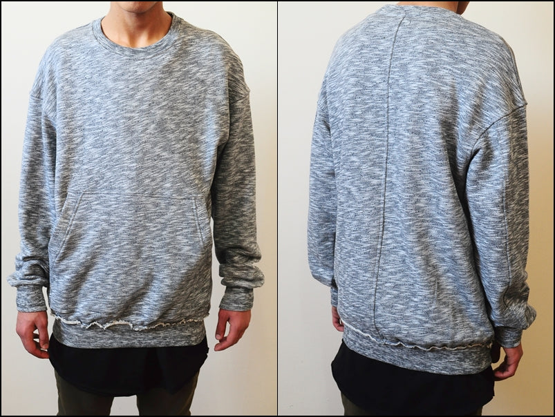Raw Edge Waistband 80's Sweater  / Oversized Fit / Dropped Shoulder / Rear Neck Badge - Ofelya Boutique