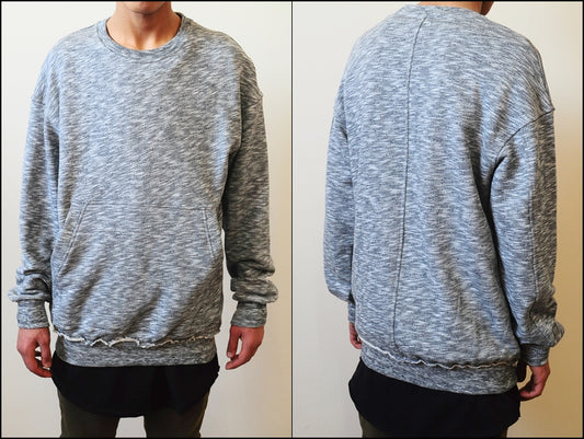 Raw Edge Waistband 80's Sweater  / Oversized Fit / Dropped Shoulder / Rear Neck Badge - Ofelya Boutique