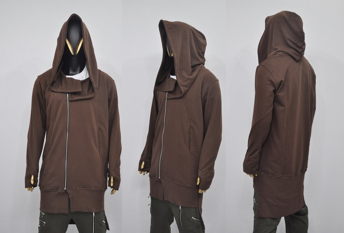 Overlong Ashashin Oversized Hood Long Sleeve Hoodie/ Cyber Goth Jacket, - Ofelya Boutique