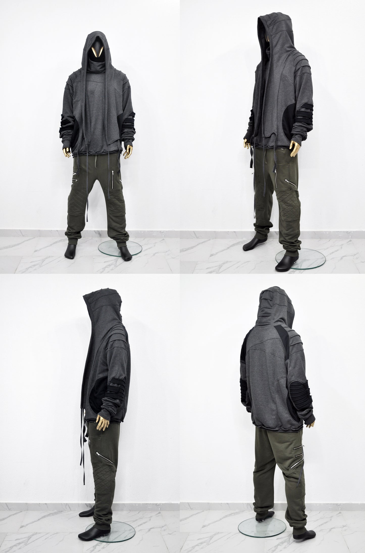 XS-8XL Washed Look Distressed Scarf Oversize Hood,High Neck Pullover-BB0157