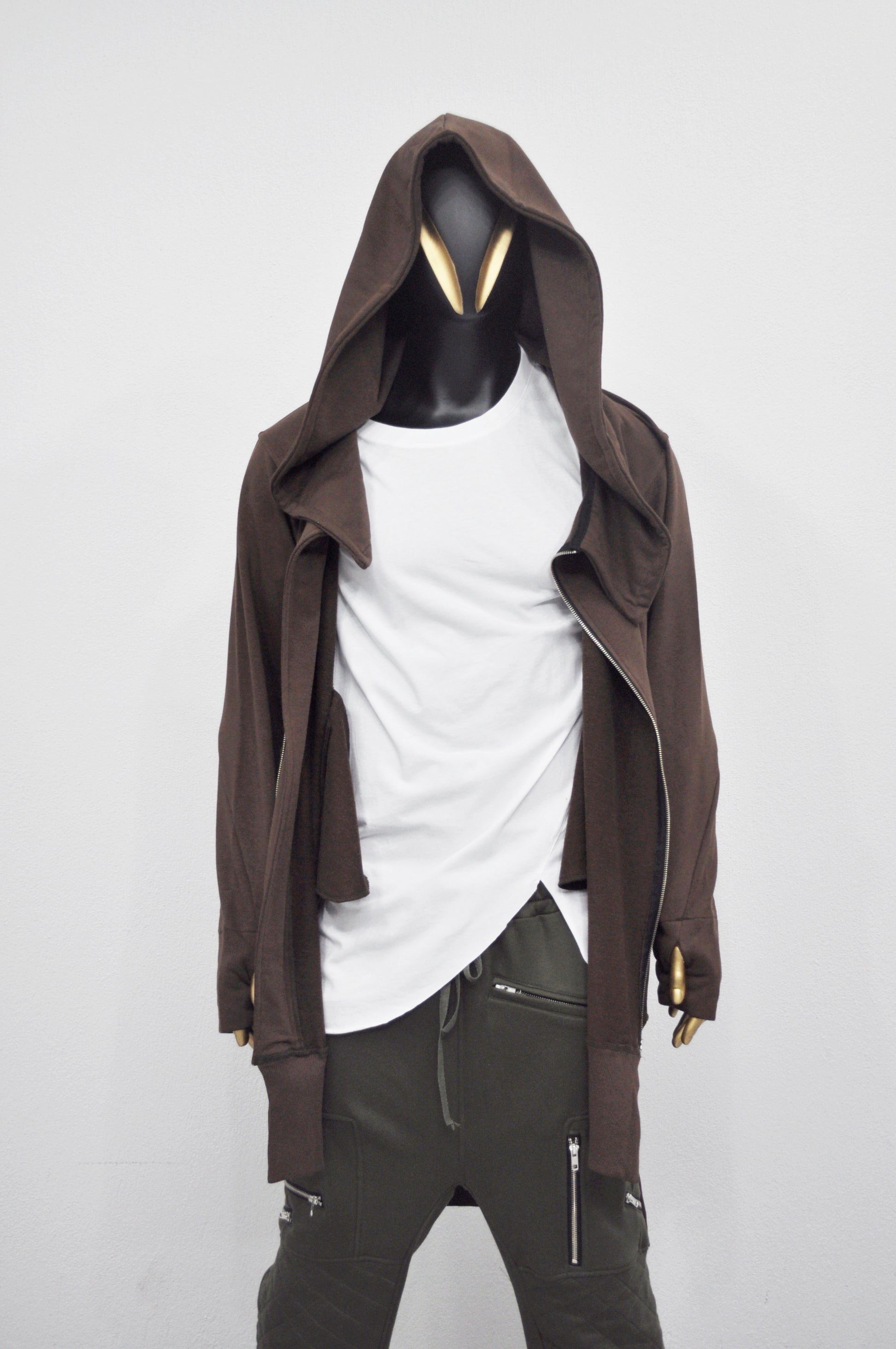 Overlong Ashashin Oversized Hood Long Sleeve Hoodie/ Cyber Goth Jacket, - Ofelya Boutique