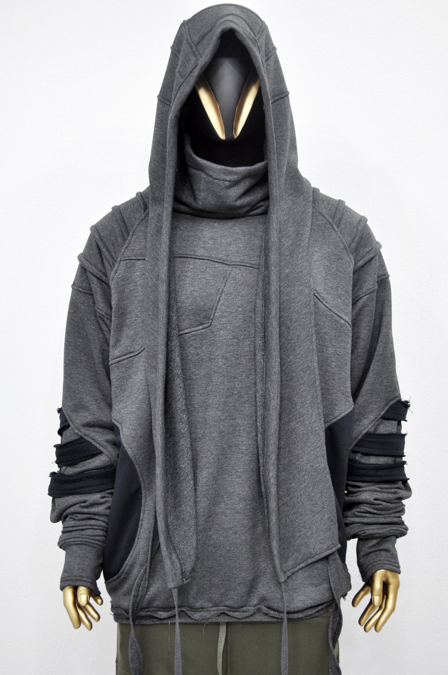XS-8XL Washed Look Distressed Scarf Oversize Hood,High Neck Pullover-BB0157