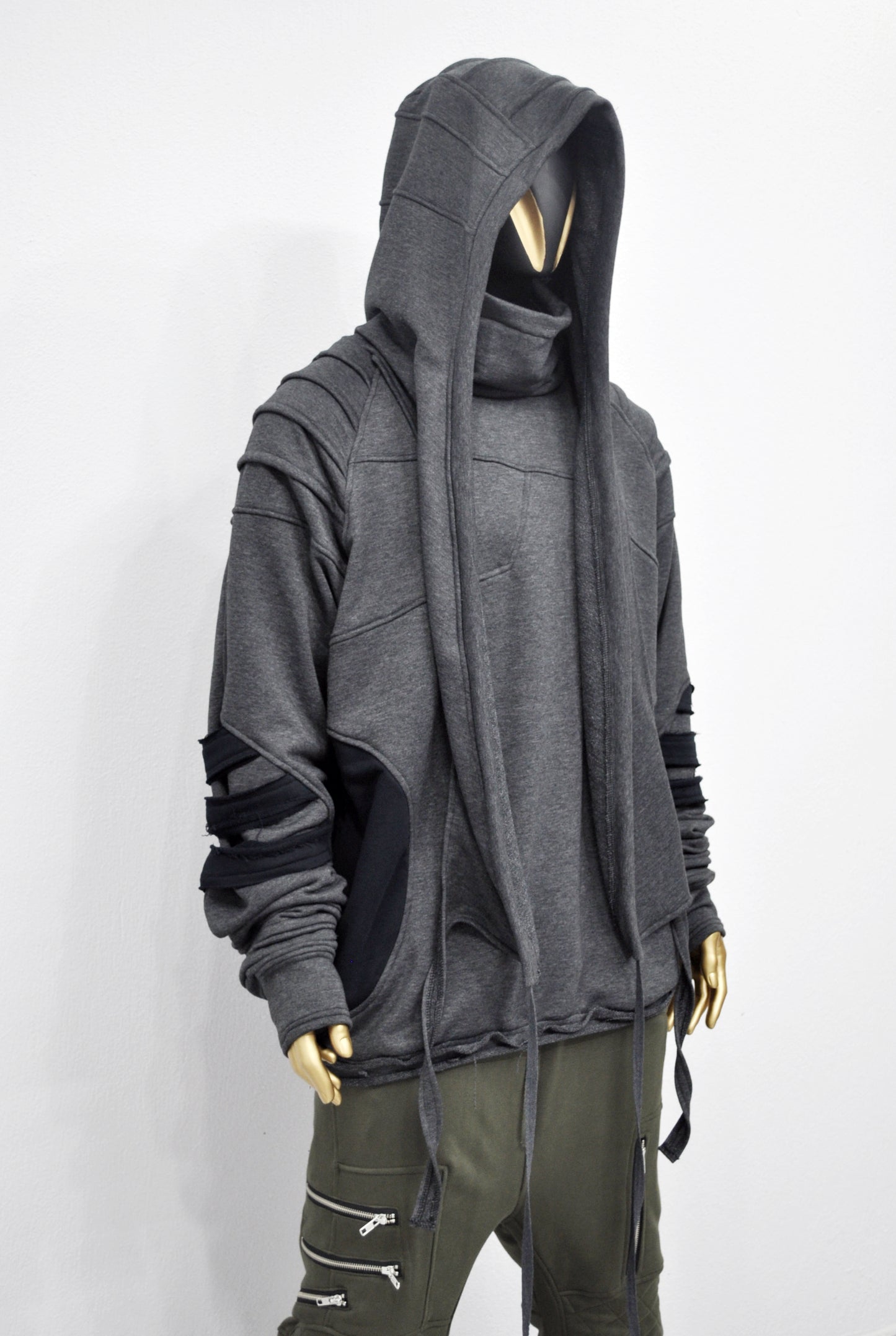 XS-8XL Washed Look Distressed Scarf Oversize Hood,High Neck Pullover-BB0157