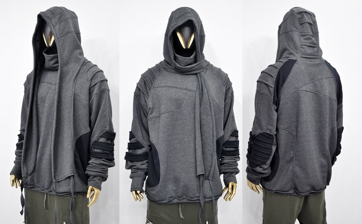 XS-8XL Washed Look Distressed Scarf Oversize Hood,High Neck Pullover-BB0157