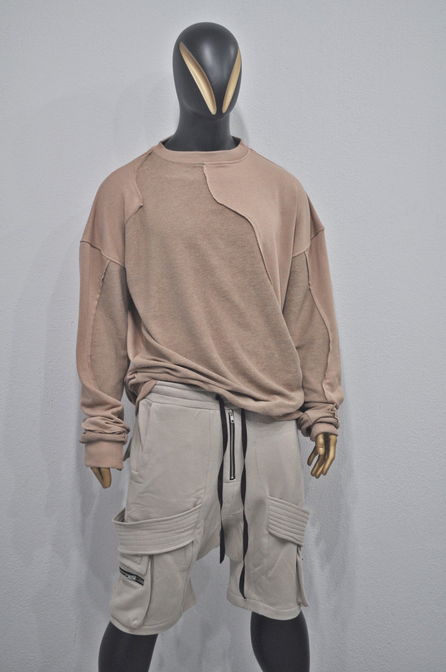 Oversize Panel Construction Reversed Hoodie, Essential Pullover -BB0182