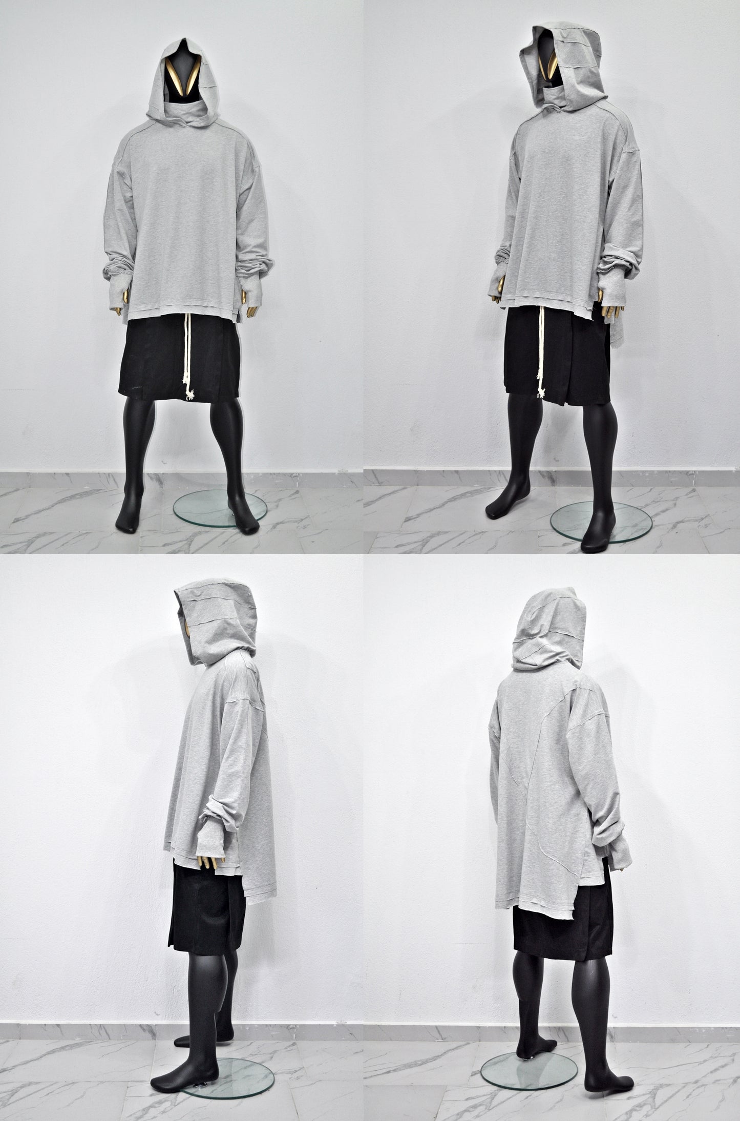 XS-8XL Men's Distressed Structured Hooded Turtleneck Sweatshirt-BB0159