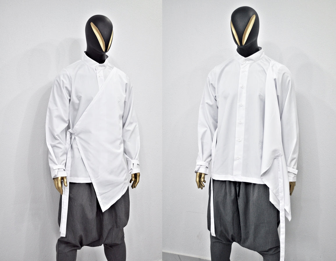 XS - 8XL Men's Kimono Shirt,Streetwear Harem Wrap Top,Asymmetrical -BB864