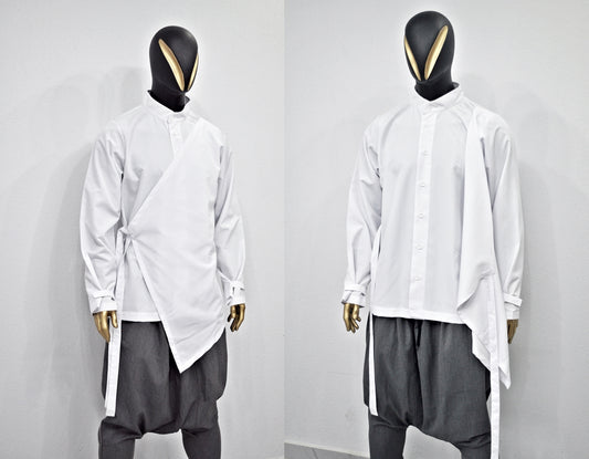 XS - 8XL Men's Kimono Shirt,Streetwear Harem Wrap Top,Asymmetrical -BB864