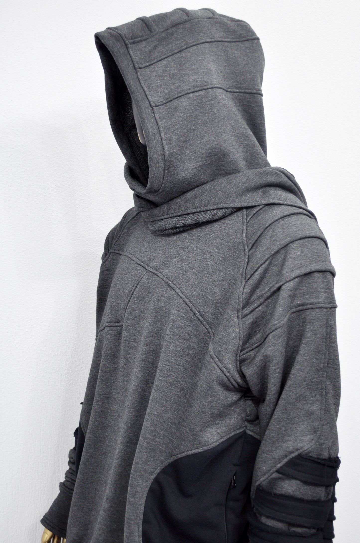 XS-8XL Washed Look Distressed Scarf Oversize Hood,High Neck Pullover-BB0157