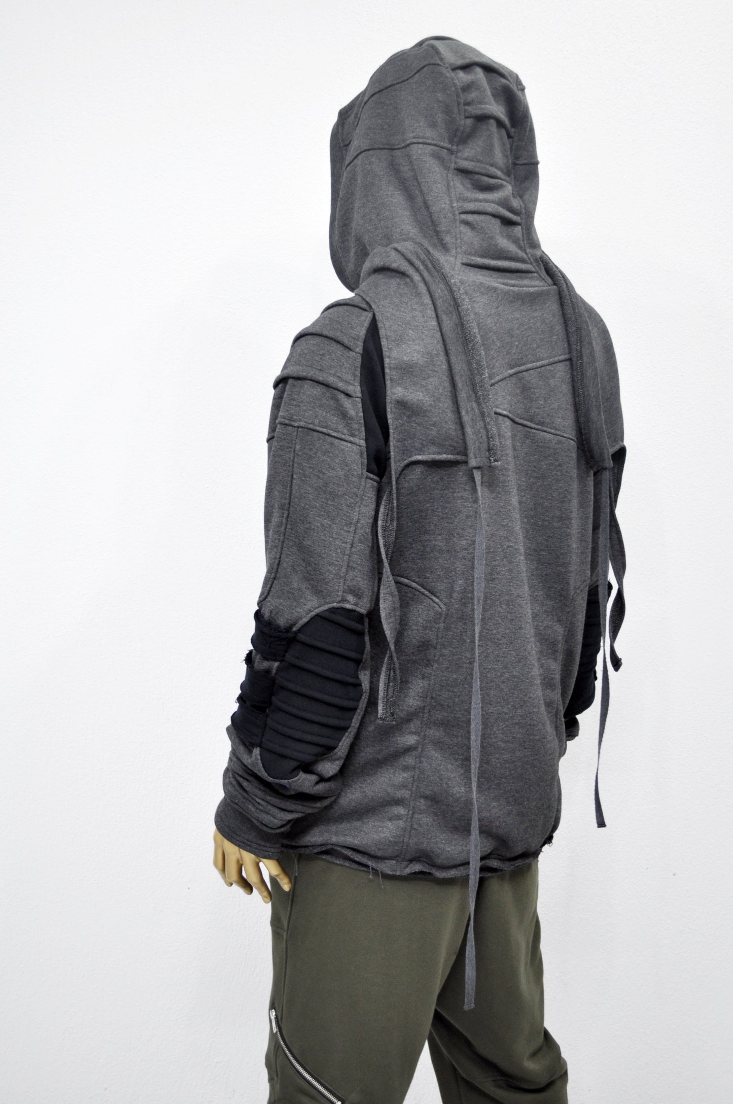 XS-8XL Washed Look Distressed Scarf Oversize Hood,High Neck Pullover-BB0157