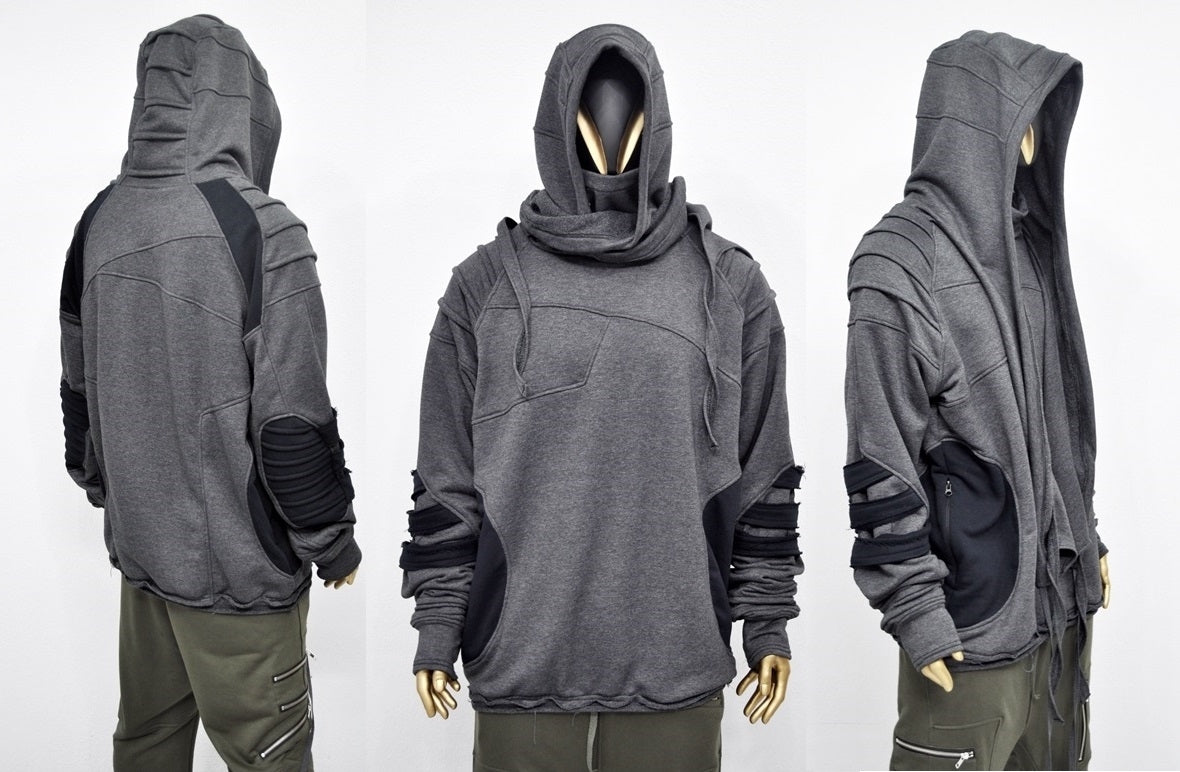 XS-8XL Washed Look Distressed Scarf Oversize Hood,High Neck Pullover-BB0157
