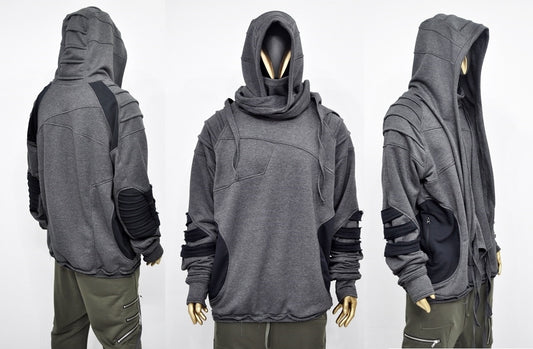 XS-8XL Washed Look Distressed Scarf Oversize Hood,High Neck Pullover-BB0157