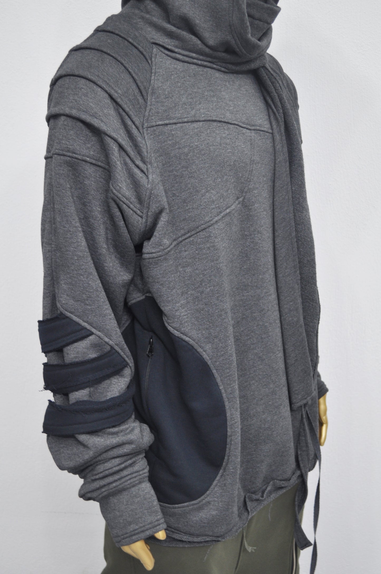 XS-8XL Washed Look Distressed Scarf Oversize Hood,High Neck Pullover-BB0157