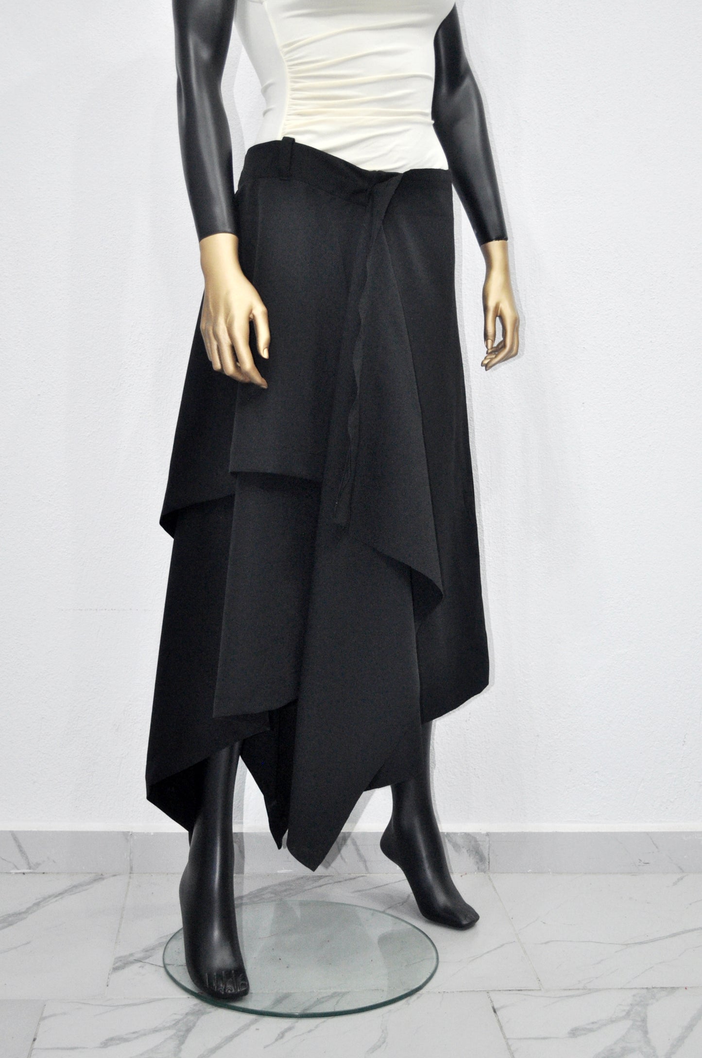 Women Flowing Front Skirt, Asymmetric Midi Ruffle,Frilled WRAP,High Waist Pleated-BB658