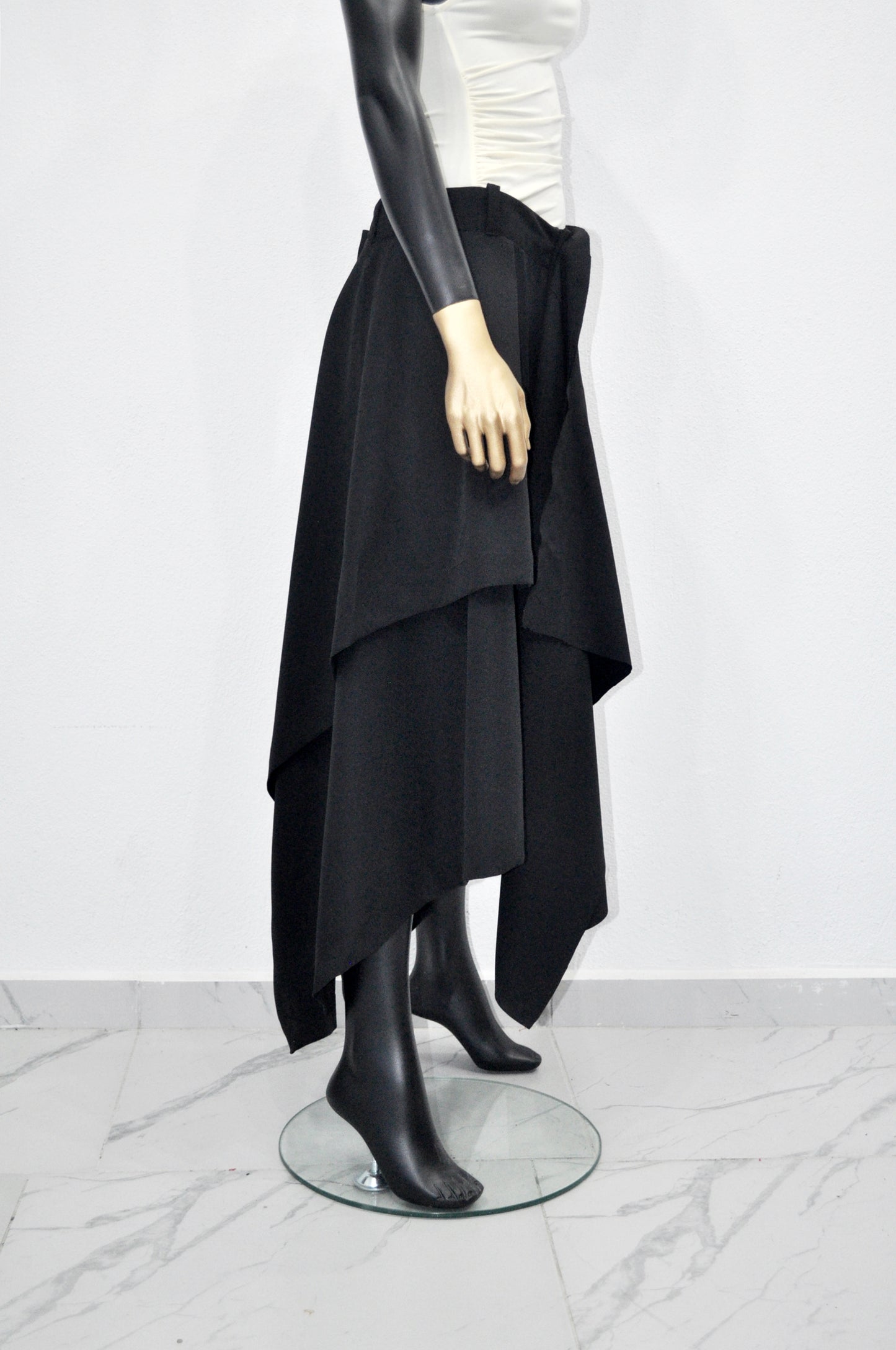 Women Flowing Front Skirt, Asymmetric Midi Ruffle,Frilled WRAP,High Waist Pleated-BB658