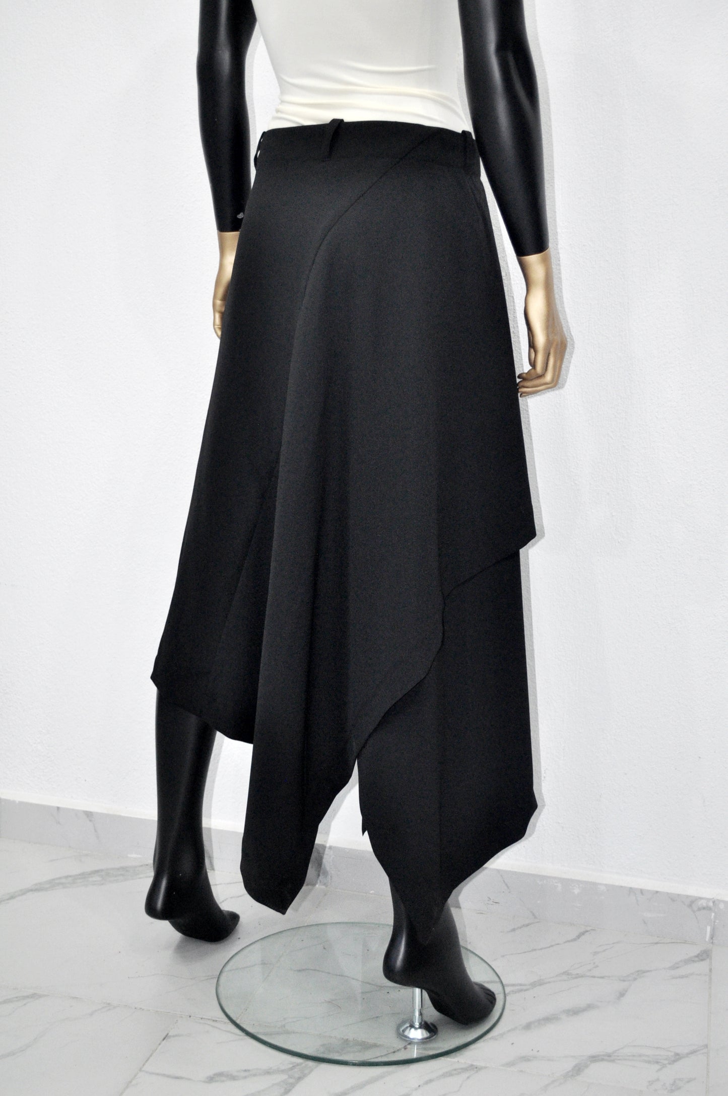 Women Flowing Front Skirt, Asymmetric Midi Ruffle,Frilled WRAP,High Waist Pleated-BB658