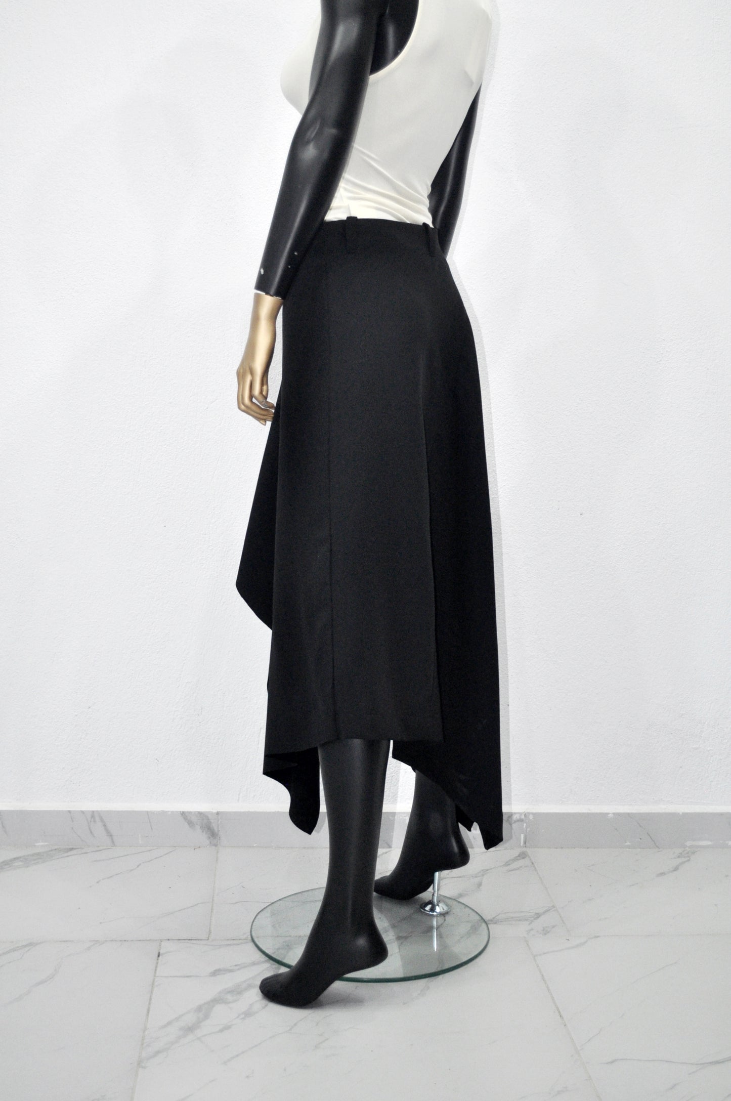 Women Flowing Front Skirt, Asymmetric Midi Ruffle,Frilled WRAP,High Waist Pleated-BB658