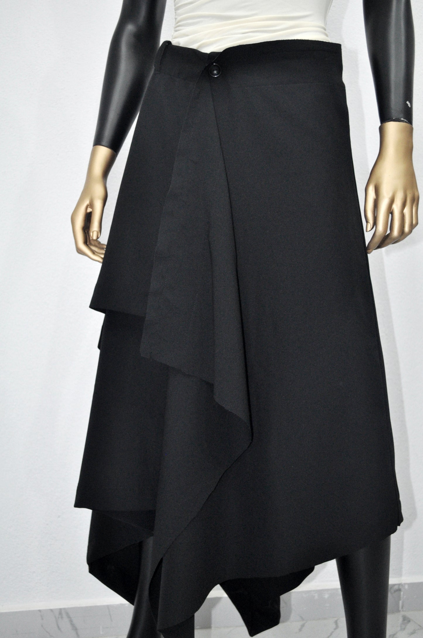 Women Flowing Front Skirt, Asymmetric Midi Ruffle,Frilled WRAP,High Waist Pleated-BB658