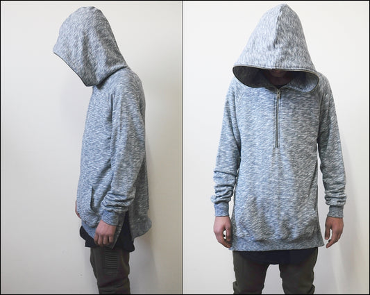 Men Half-Zip Essentials Extended Side Slit Cotton Hoodie - Ofelya Boutique