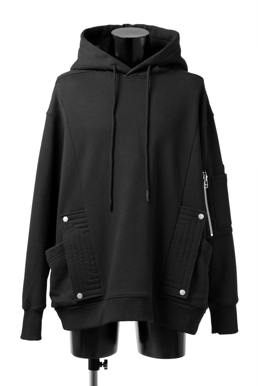 Military Style Relaxed Drop Shoulder Sleeve FLAP-DETAIL SWEAT HOODIE