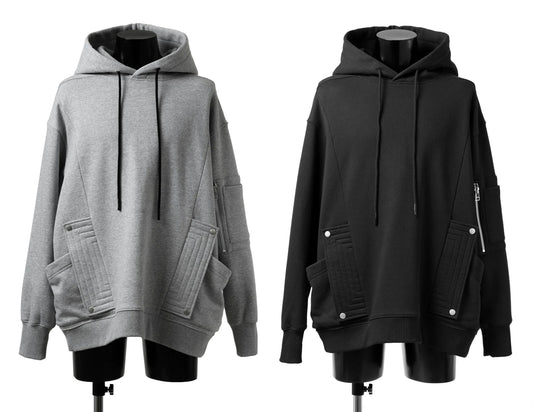 Military Style Relaxed Drop Shoulder Sleeve FLAP-DETAIL SWEAT HOODIE