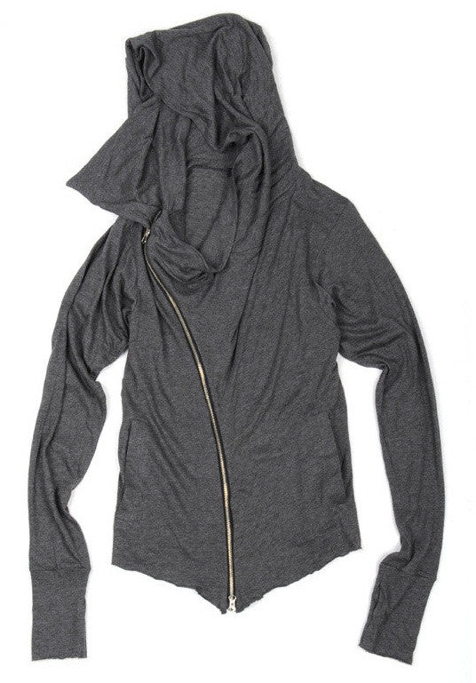 Asymmetric Zipup Hood Jacket Top T-Shirt Voth for men&women - Ofelya Boutique