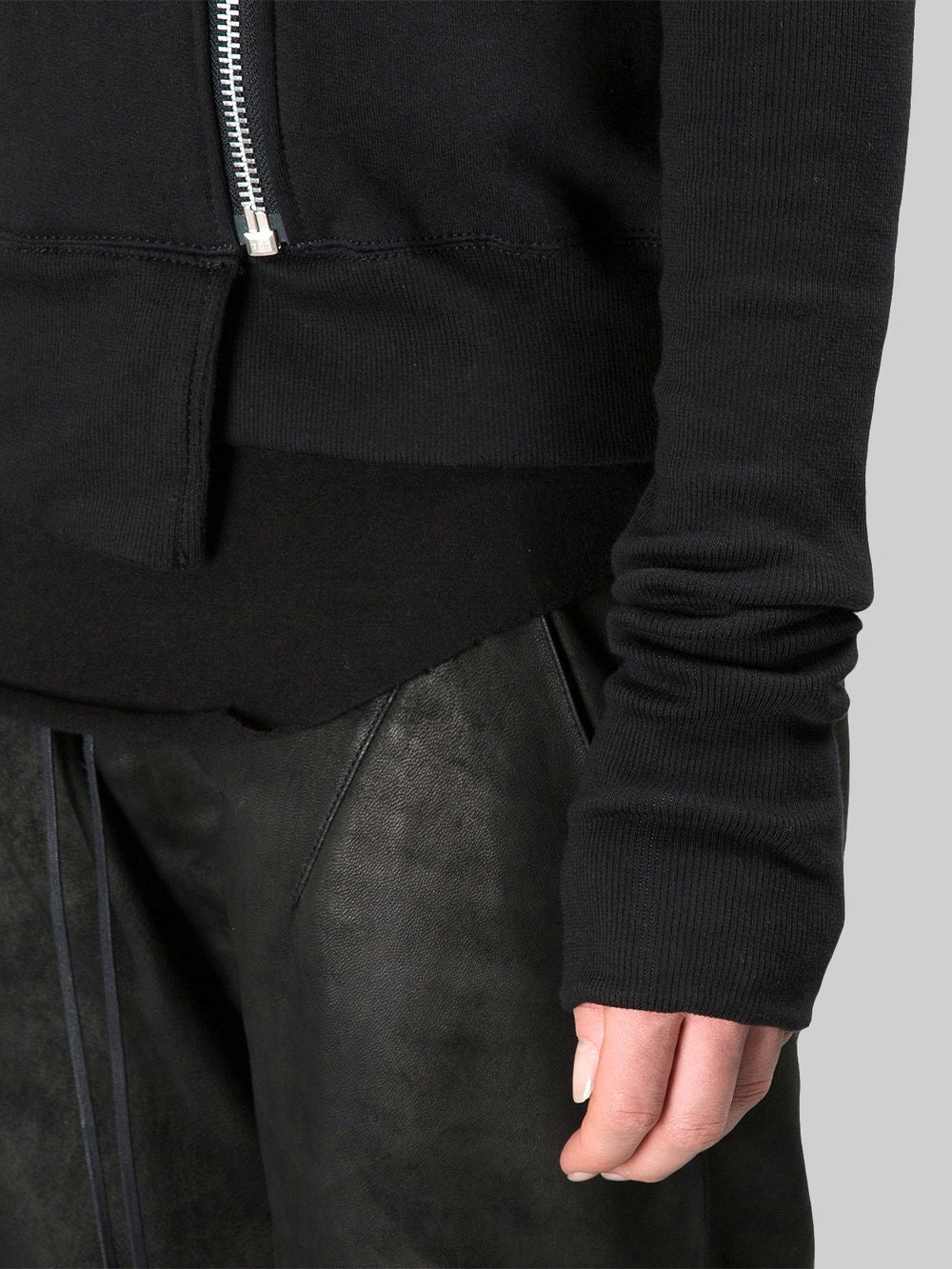Black Assimetric Zip Collar Comb / Fleece Hood Sweatshirt Hoodie Dark - Ofelya Boutique