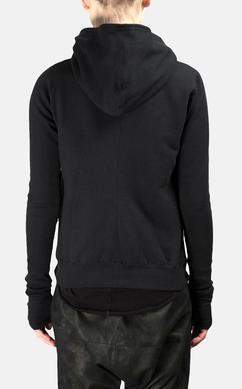 Black Assimetric Zip Collar Comb / Fleece Hood Sweatshirt Hoodie Dark