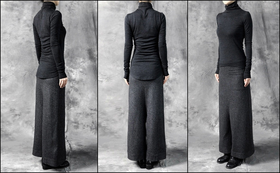 Original Design Women's Wool Culottes Wide Leg Japanese Pants Low Crotch Yogawear - Ofelya Boutique
