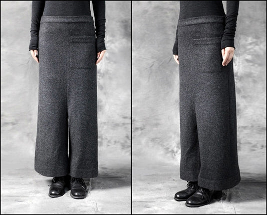 Original Design Women's Wool Culottes Wide Leg Japanese Pants Low Crotch Yogawear - Ofelya Boutique