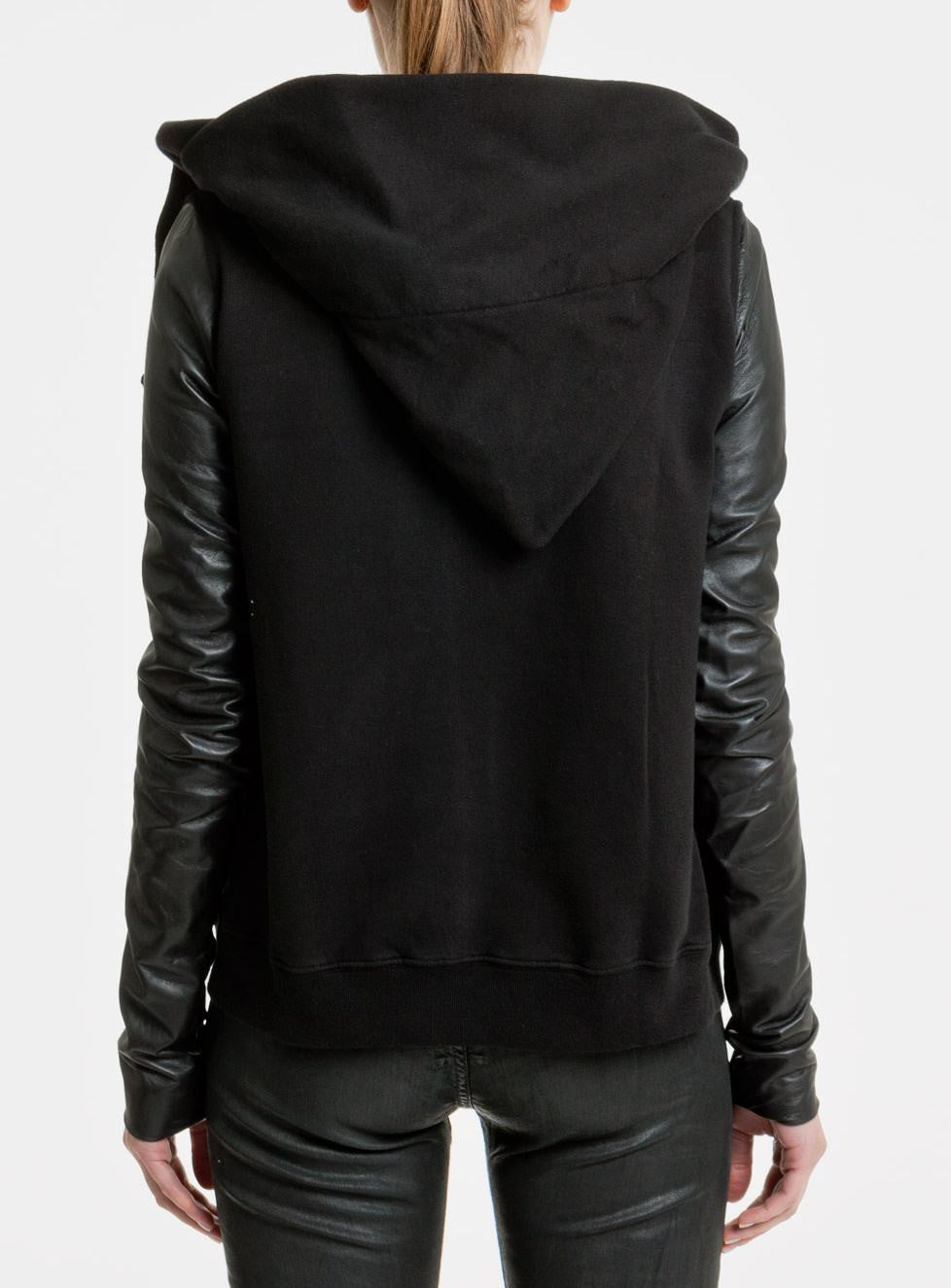 Dark Mountain Women Assimetric Zip Collar Cotton Fleece Hoodie Leather Sleeves Sweatshirt - Ofelya Boutique