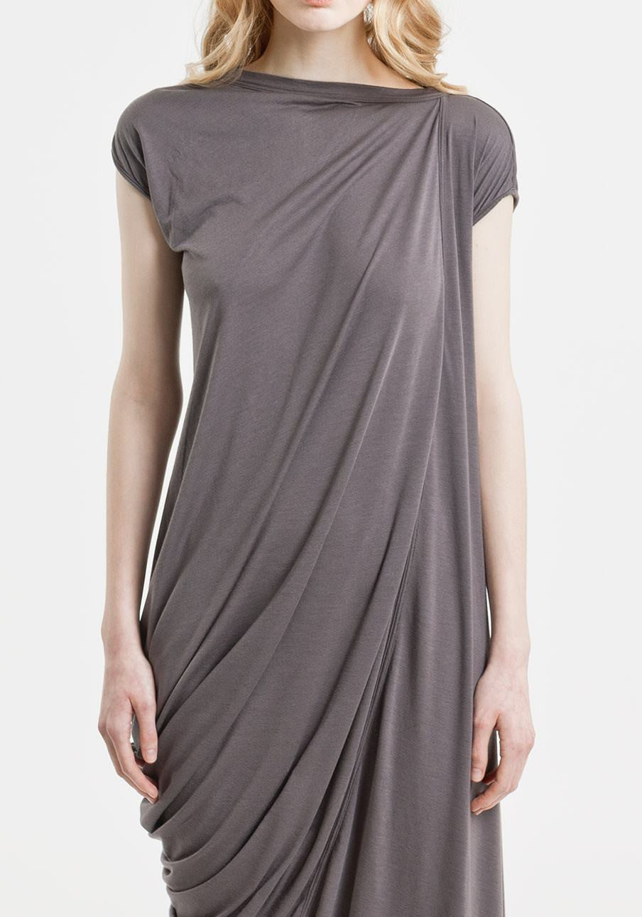 Sleeveless Asymmetrical Draped Nude Silhouette Long Dress - Ofelya Boutique