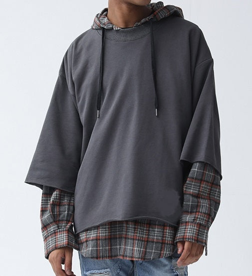 Oversized Boucle 3 Quarter Length Sleeve Hoodie Raw Edges Sweater Sweatshirt Kanye West - Ofelya Boutique