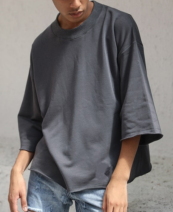 Oversized Boucle 3 Quarter Length Sleeve Hoodie Raw Edges Sweater Sweatshirt Kanye West - Ofelya Boutique