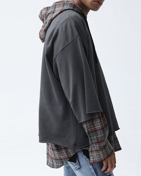 Oversized Boucle 3 Quarter Length Sleeve Hoodie Raw Edges Sweater Sweatshirt Kanye West - Ofelya Boutique