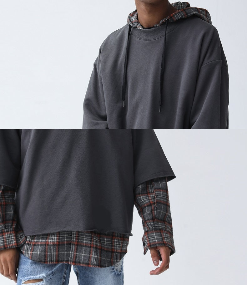 Oversized Boucle 3 Quarter Length Sleeve Hoodie Raw Edges Sweater Sweatshirt Kanye West - Ofelya Boutique