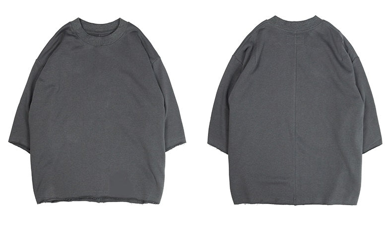 Oversized Boucle 3 Quarter Length Sleeve Hoodie Raw Edges Sweater Sweatshirt Kanye West - Ofelya Boutique