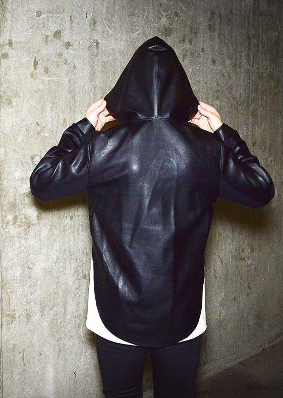 Asymmetric Long Sleeve Crop Sexy Leather Hoodie -BB428 - Ofelya Boutique