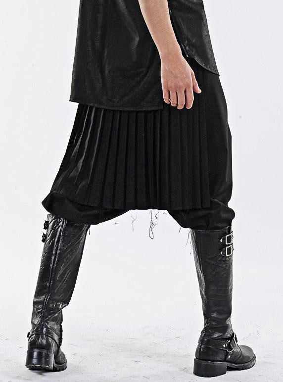 Dark Black Men's Pleats Wrap Skirt //  Wear it with Drop Crotch Pants - Ofelya Boutique