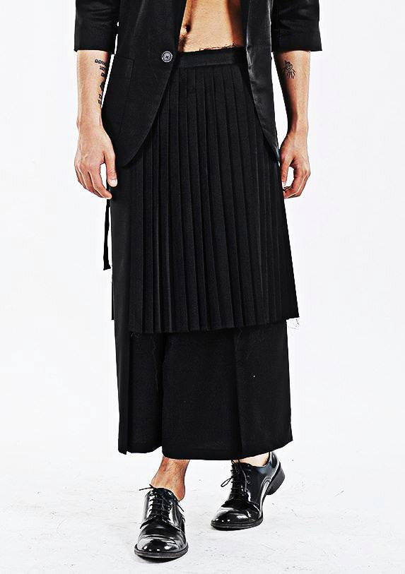 Dark Black Men's Pleats Wrap Skirt //  Wear it with Drop Crotch Pants - Ofelya Boutique